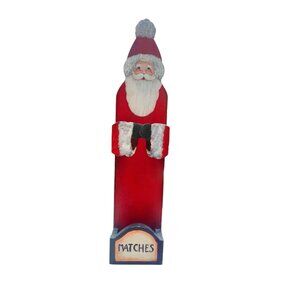 Handcrafted Wooden Santa Claus Match Holder With Painted Details & Rustic Charm